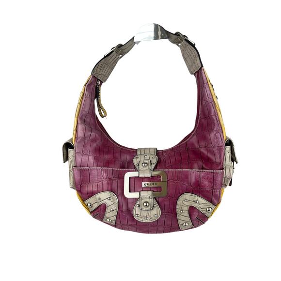 GUESS Vintage Pink Croc Embossed Hobo Shoulder Bag - Picture 1 of 10
